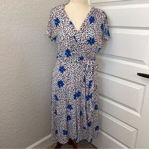 VICKYTIEL Floral Funfetti Print Split Short Sleeve Full Wrap Hi-Low Dress